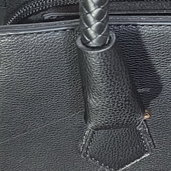 La Terre Black Peta Apprvd Vegan Braided Handle Gold Accent Feet Handbag w/Strap - Picture 9 of 16